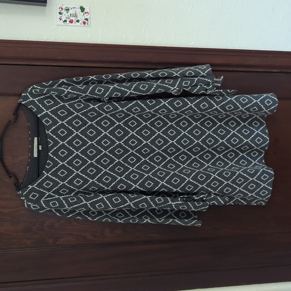 Loft Gray & White Patterned Long Sleeve Shirt Dress Size XL - Picture 1 of 7